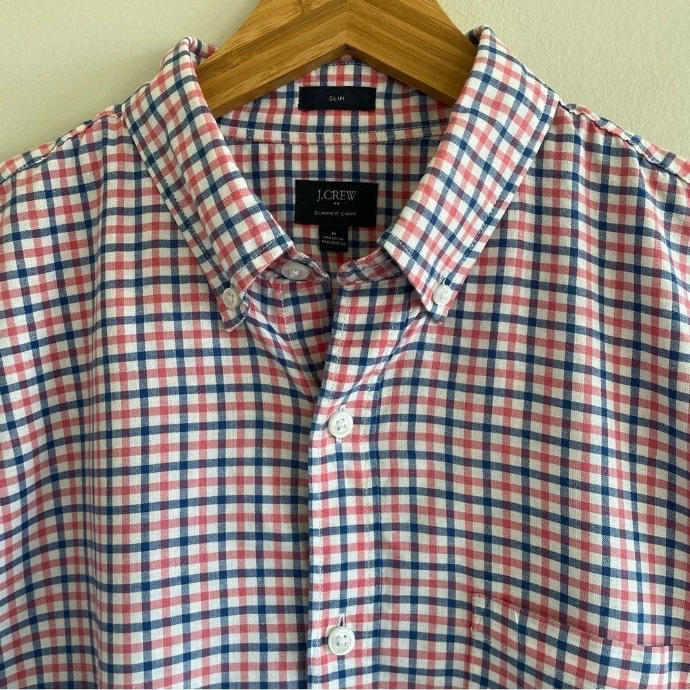 J. Crew Men's Checkered Slim Fit Summer Shirt Pink/Blue Size Medium